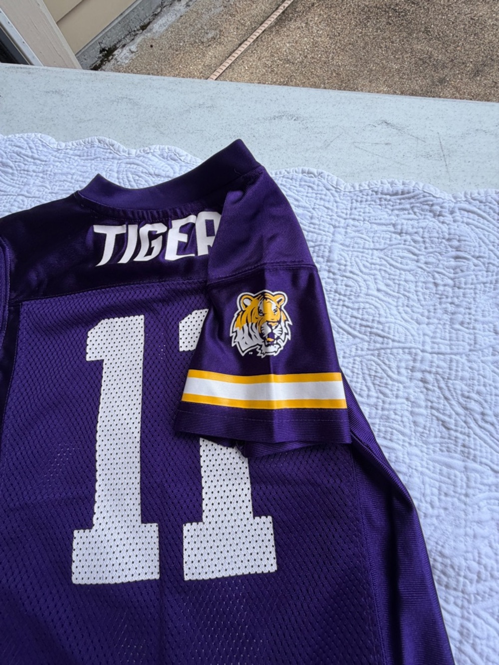 Pro Edge LSU Kids Purple Football Jersey #11 with Yellow & White Trim - Picture 6 of 7